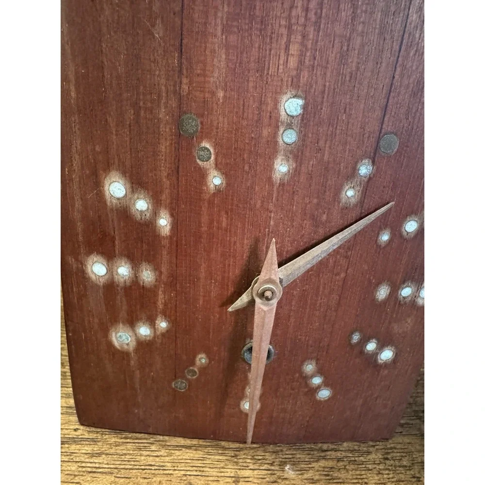 Early‎ Rare Mid Century Modern Teak Brass Statue Clock. Beautiful.
